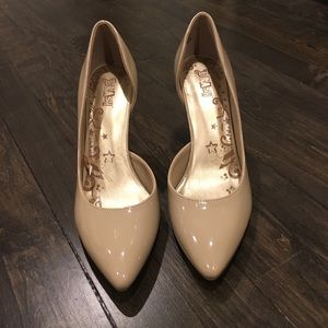 Nude patent leather heels